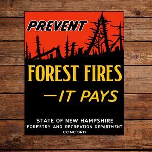 New Hampshire Prevent Forest Fires Sign National Forest Park Forestry Recreation